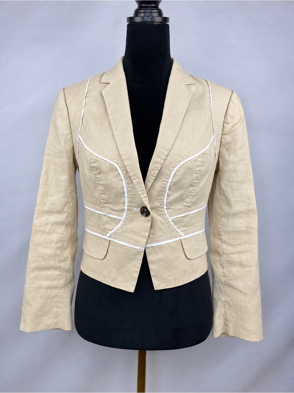 Bebe Linen Blend Cropped Cinched Waist Western Style Blazer Jacket Size 8